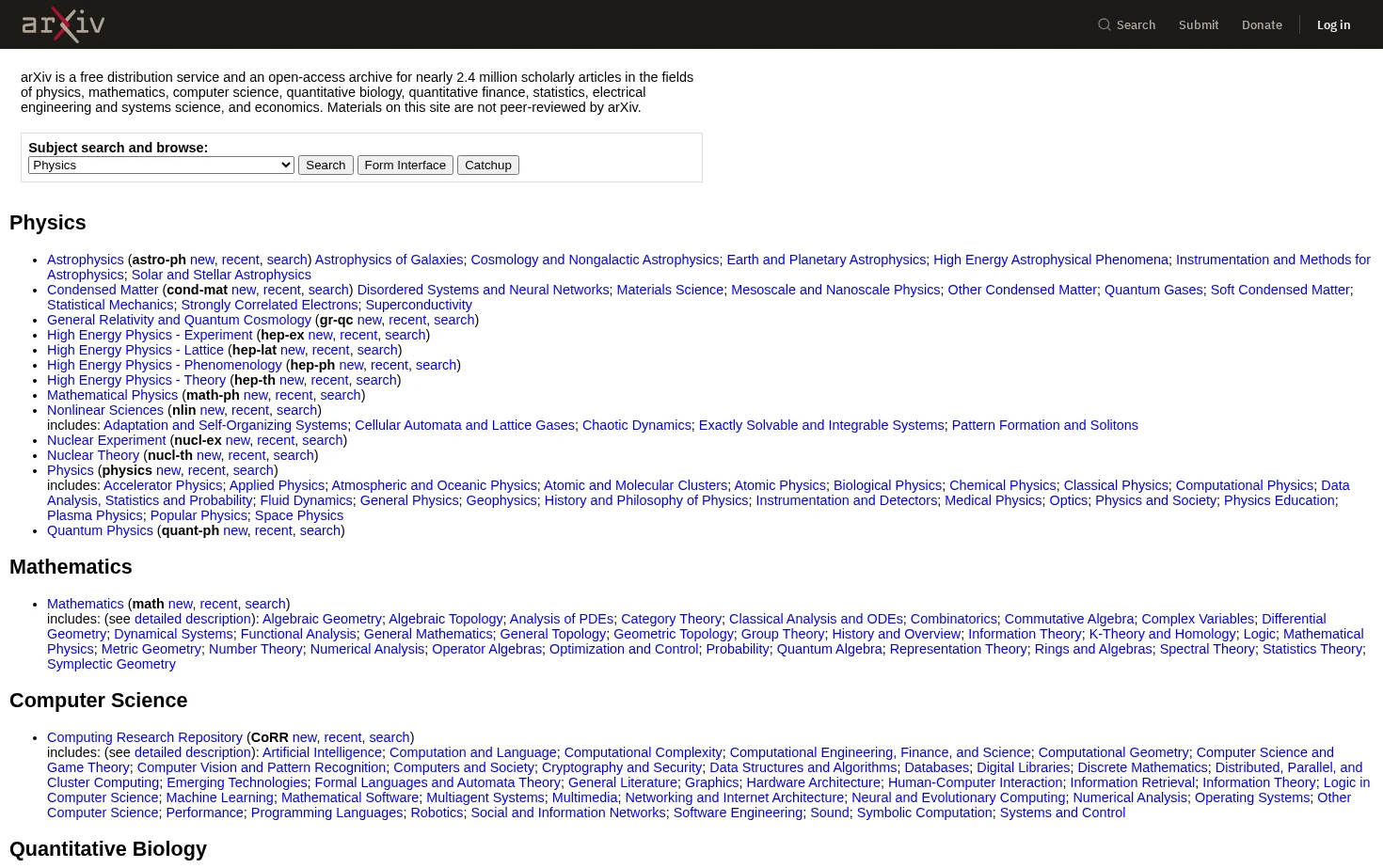 arXiv.org e-Print archive 页面快照